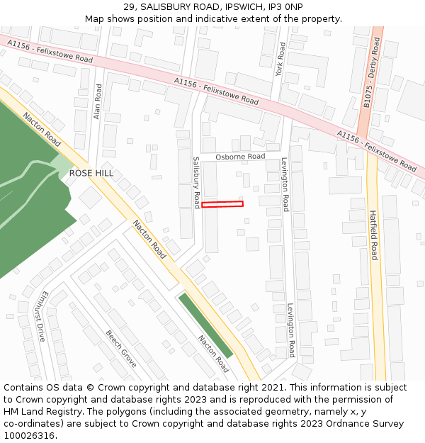 29, SALISBURY ROAD, IPSWICH, IP3 0NP: Location map and indicative extent of plot
