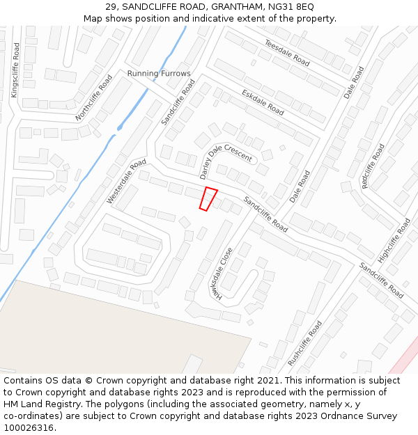 29, SANDCLIFFE ROAD, GRANTHAM, NG31 8EQ: Location map and indicative extent of plot