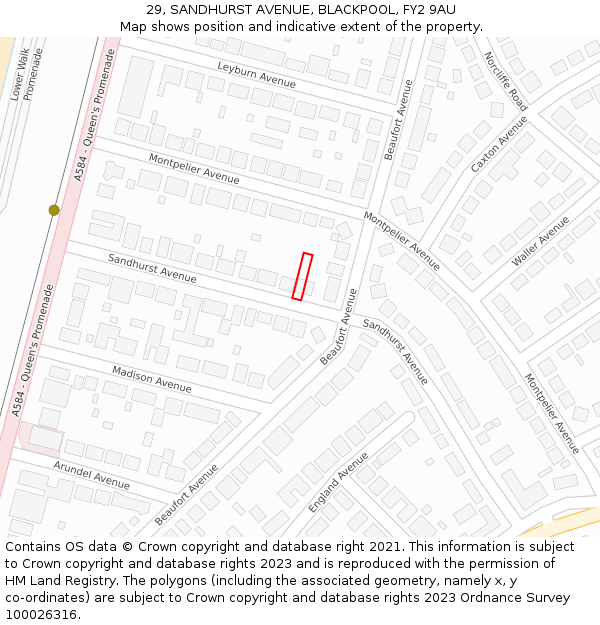29, SANDHURST AVENUE, BLACKPOOL, FY2 9AU: Location map and indicative extent of plot