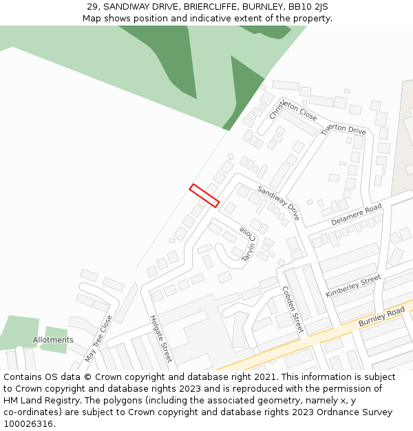 29, SANDIWAY DRIVE, BRIERCLIFFE, BURNLEY, BB10 2JS: Location map and indicative extent of plot