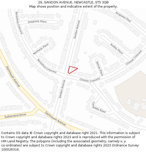 29, SANDON AVENUE, NEWCASTLE, ST5 3QB: Location map and indicative extent of plot