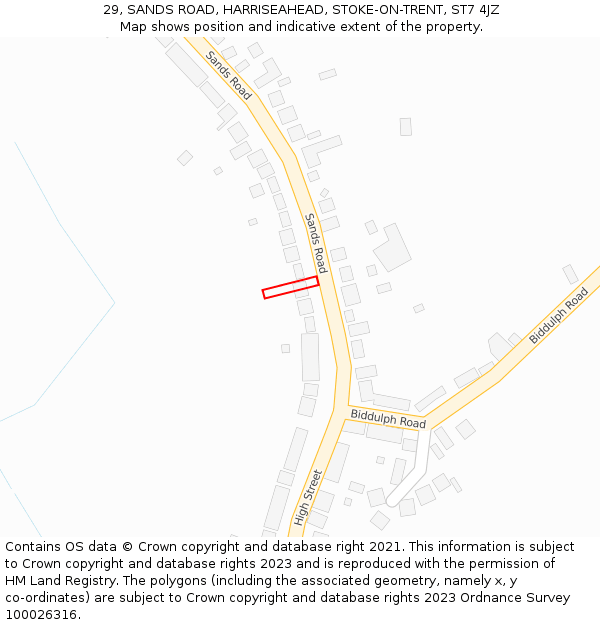 29, SANDS ROAD, HARRISEAHEAD, STOKE-ON-TRENT, ST7 4JZ: Location map and indicative extent of plot