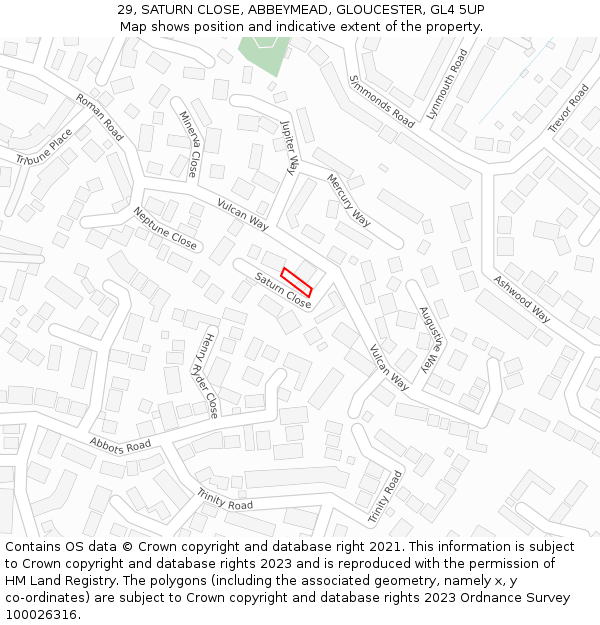29, SATURN CLOSE, ABBEYMEAD, GLOUCESTER, GL4 5UP: Location map and indicative extent of plot