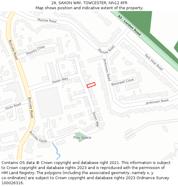 29, SAXON WAY, TOWCESTER, NN12 6FR: Location map and indicative extent of plot