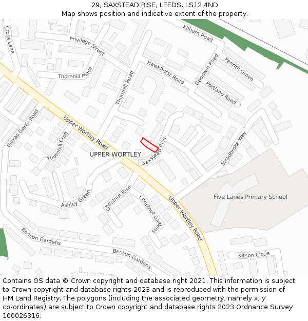 29, SAXSTEAD RISE, LEEDS, LS12 4ND: Location map and indicative extent of plot