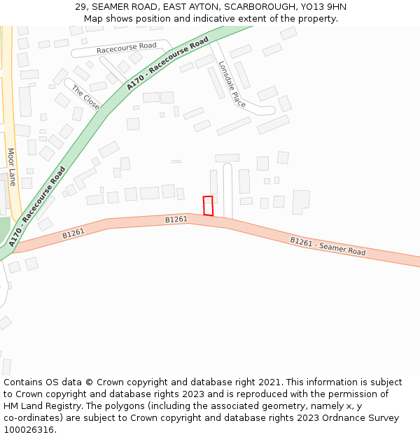 29, SEAMER ROAD, EAST AYTON, SCARBOROUGH, YO13 9HN: Location map and indicative extent of plot