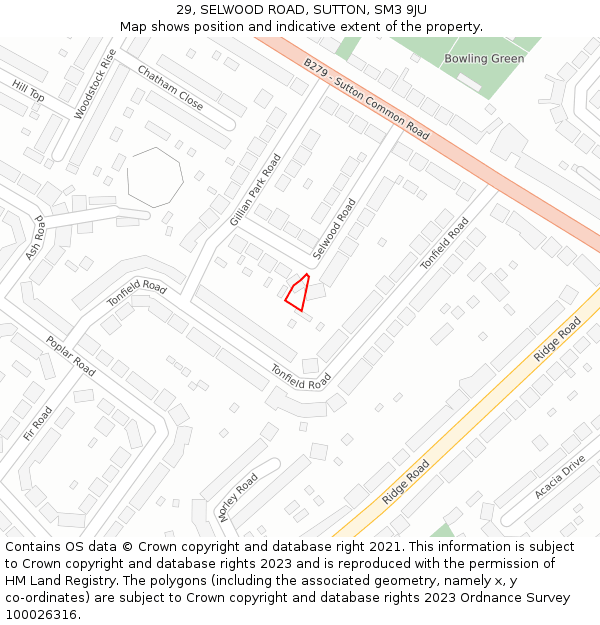 29, SELWOOD ROAD, SUTTON, SM3 9JU: Location map and indicative extent of plot