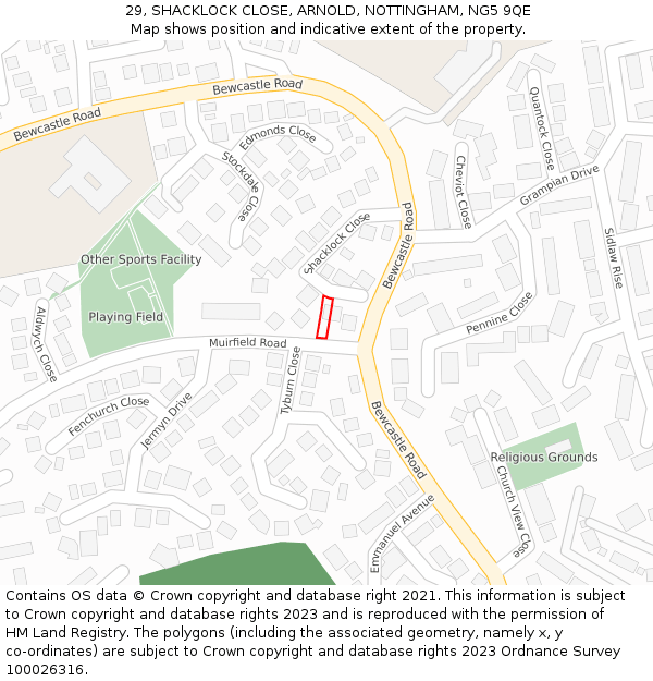 29, SHACKLOCK CLOSE, ARNOLD, NOTTINGHAM, NG5 9QE: Location map and indicative extent of plot