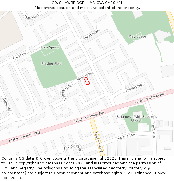 29, SHAWBRIDGE, HARLOW, CM19 4NJ: Location map and indicative extent of plot