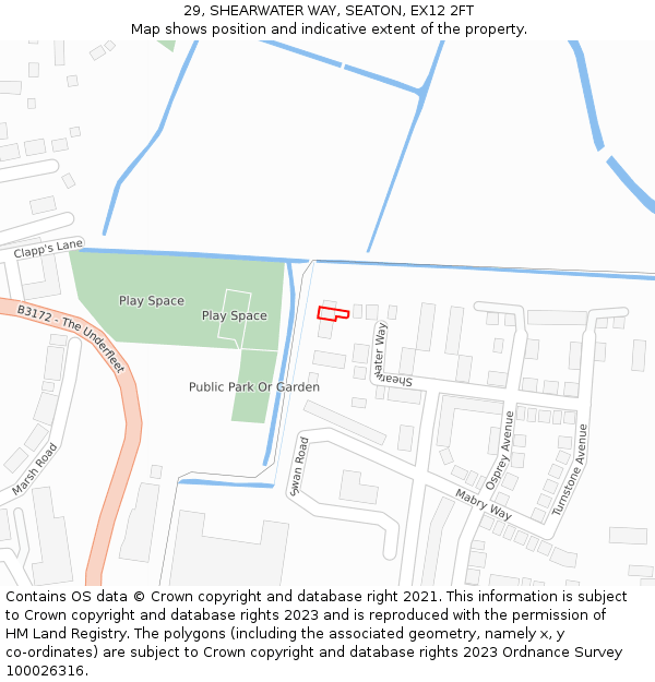 29, SHEARWATER WAY, SEATON, EX12 2FT: Location map and indicative extent of plot