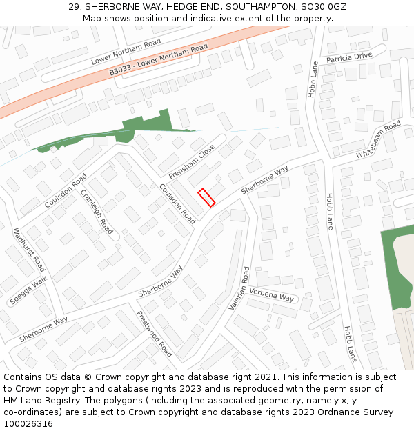 29, SHERBORNE WAY, HEDGE END, SOUTHAMPTON, SO30 0GZ: Location map and indicative extent of plot