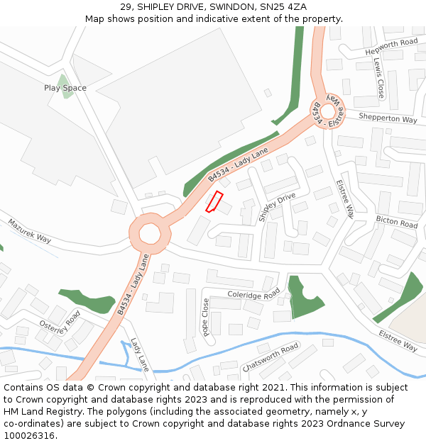 29, SHIPLEY DRIVE, SWINDON, SN25 4ZA: Location map and indicative extent of plot