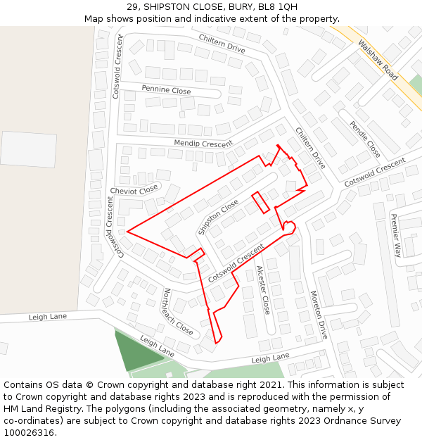 29, SHIPSTON CLOSE, BURY, BL8 1QH: Location map and indicative extent of plot