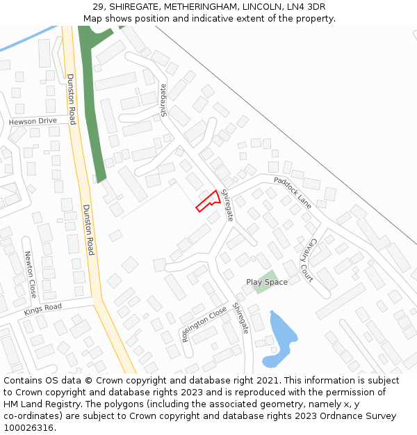 29, SHIREGATE, METHERINGHAM, LINCOLN, LN4 3DR: Location map and indicative extent of plot