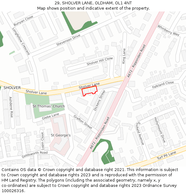 29, SHOLVER LANE, OLDHAM, OL1 4NT: Location map and indicative extent of plot