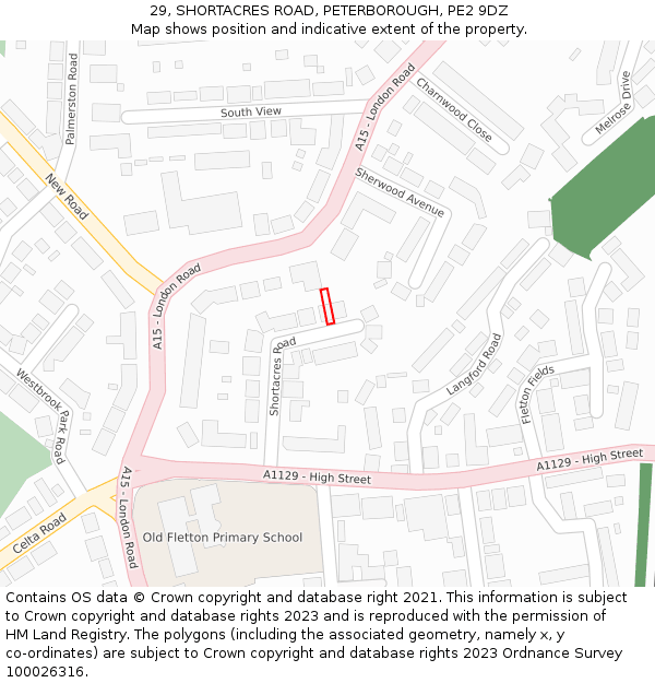 29, SHORTACRES ROAD, PETERBOROUGH, PE2 9DZ: Location map and indicative extent of plot