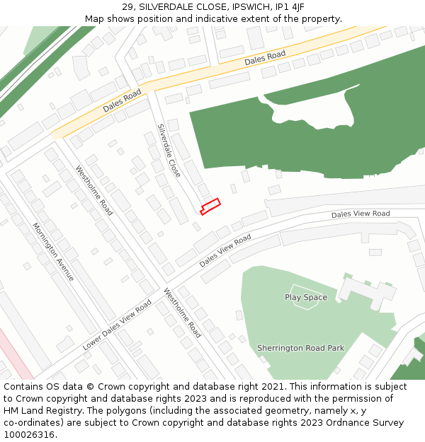 29, SILVERDALE CLOSE, IPSWICH, IP1 4JF: Location map and indicative extent of plot
