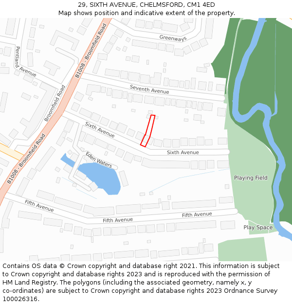 29, SIXTH AVENUE, CHELMSFORD, CM1 4ED: Location map and indicative extent of plot