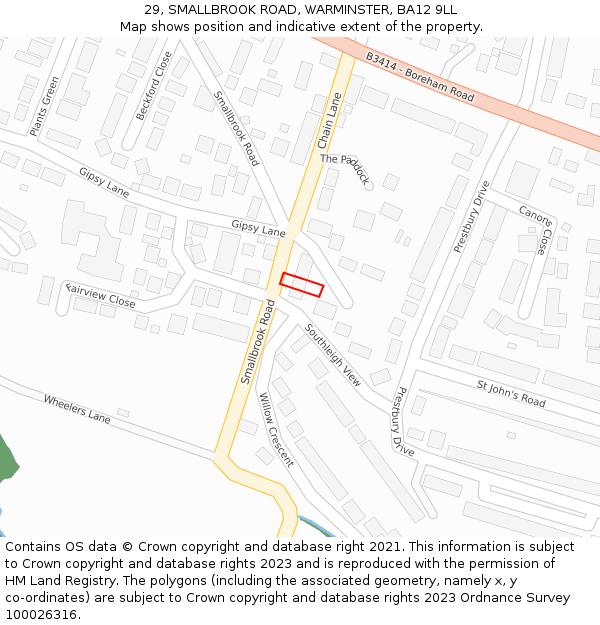 29, SMALLBROOK ROAD, WARMINSTER, BA12 9LL: Location map and indicative extent of plot