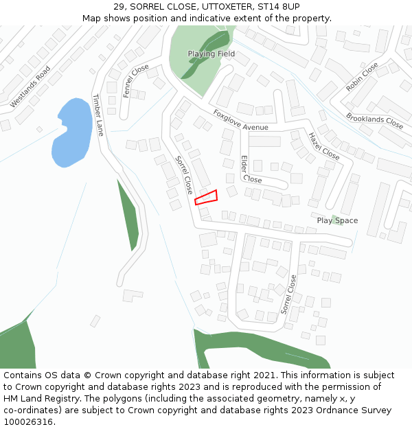 29, SORREL CLOSE, UTTOXETER, ST14 8UP: Location map and indicative extent of plot