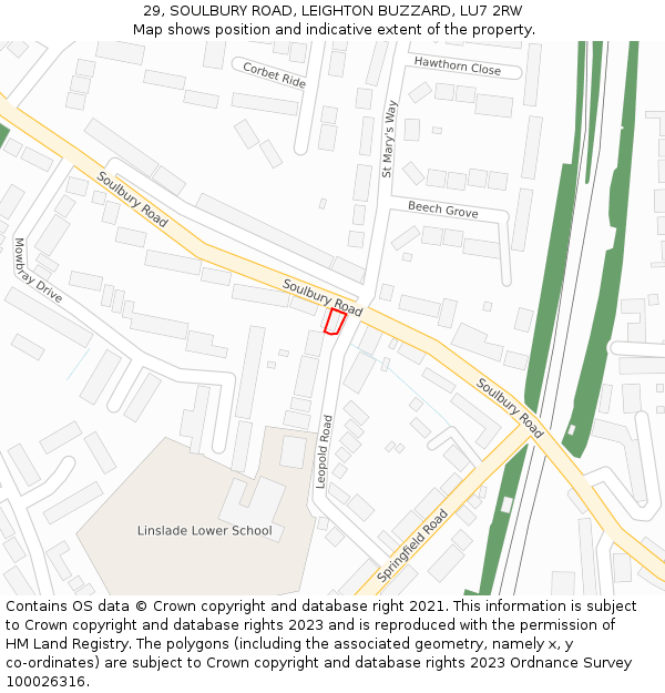 29, SOULBURY ROAD, LEIGHTON BUZZARD, LU7 2RW: Location map and indicative extent of plot