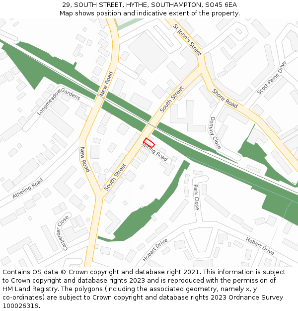 29, SOUTH STREET, HYTHE, SOUTHAMPTON, SO45 6EA: Location map and indicative extent of plot