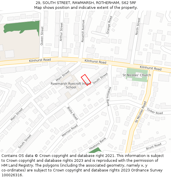 29, SOUTH STREET, RAWMARSH, ROTHERHAM, S62 5RF: Location map and indicative extent of plot