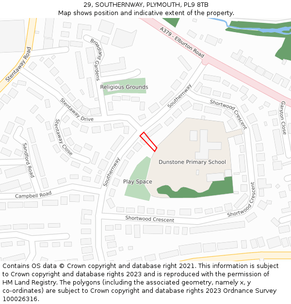 29, SOUTHERNWAY, PLYMOUTH, PL9 8TB: Location map and indicative extent of plot