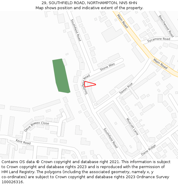 29, SOUTHFIELD ROAD, NORTHAMPTON, NN5 6HN: Location map and indicative extent of plot