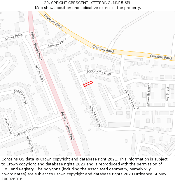 29, SPEIGHT CRESCENT, KETTERING, NN15 6PL: Location map and indicative extent of plot