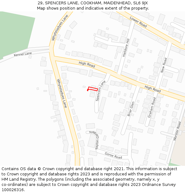 29, SPENCERS LANE, COOKHAM, MAIDENHEAD, SL6 9JX: Location map and indicative extent of plot