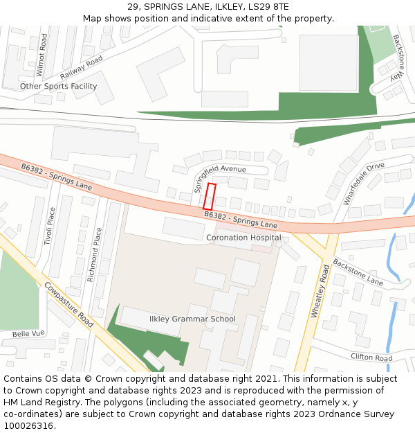 29, SPRINGS LANE, ILKLEY, LS29 8TE: Location map and indicative extent of plot