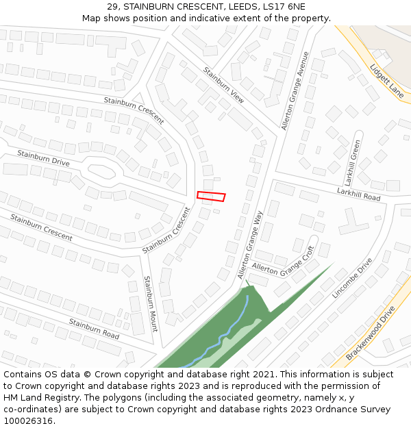 29, STAINBURN CRESCENT, LEEDS, LS17 6NE: Location map and indicative extent of plot