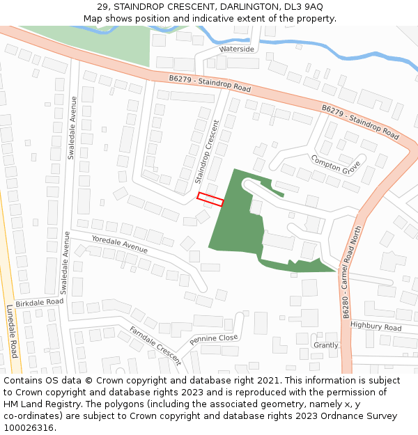 29, STAINDROP CRESCENT, DARLINGTON, DL3 9AQ: Location map and indicative extent of plot