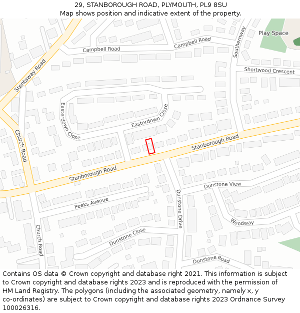29, STANBOROUGH ROAD, PLYMOUTH, PL9 8SU: Location map and indicative extent of plot