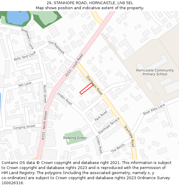 29, STANHOPE ROAD, HORNCASTLE, LN9 5EL: Location map and indicative extent of plot