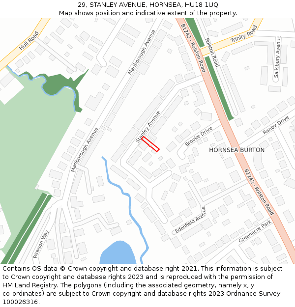 29, STANLEY AVENUE, HORNSEA, HU18 1UQ: Location map and indicative extent of plot