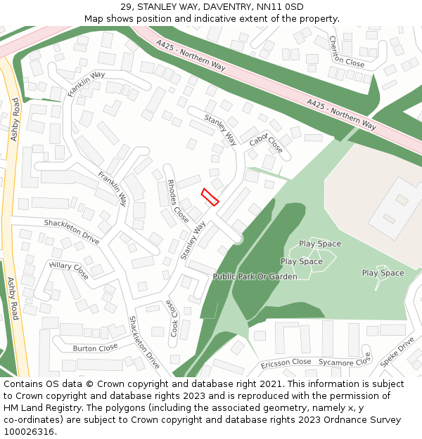 29, STANLEY WAY, DAVENTRY, NN11 0SD: Location map and indicative extent of plot