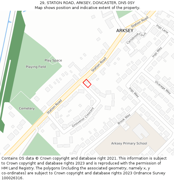 29, STATION ROAD, ARKSEY, DONCASTER, DN5 0SY: Location map and indicative extent of plot