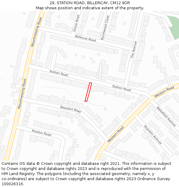 29, STATION ROAD, BILLERICAY, CM12 9DR: Location map and indicative extent of plot