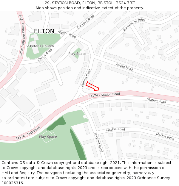 29, STATION ROAD, FILTON, BRISTOL, BS34 7BZ: Location map and indicative extent of plot