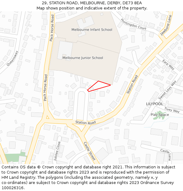 29, STATION ROAD, MELBOURNE, DERBY, DE73 8EA: Location map and indicative extent of plot