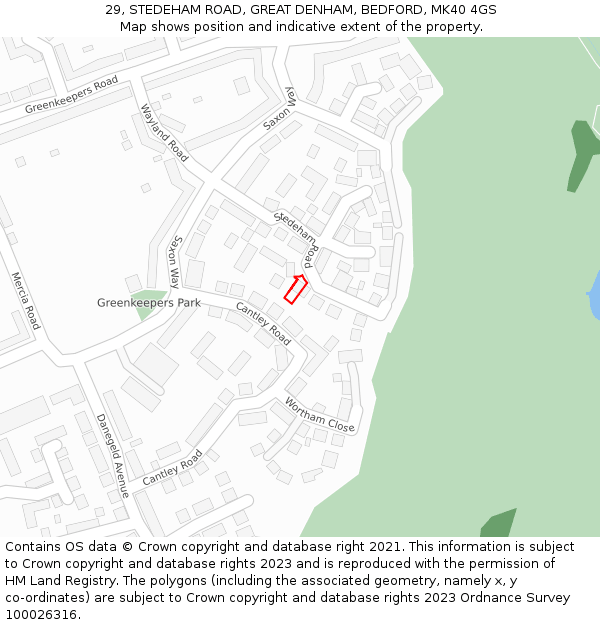 29, STEDEHAM ROAD, GREAT DENHAM, BEDFORD, MK40 4GS: Location map and indicative extent of plot
