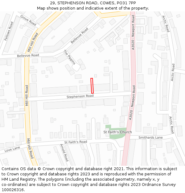 29, STEPHENSON ROAD, COWES, PO31 7PP: Location map and indicative extent of plot