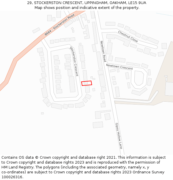 29, STOCKERSTON CRESCENT, UPPINGHAM, OAKHAM, LE15 9UA: Location map and indicative extent of plot