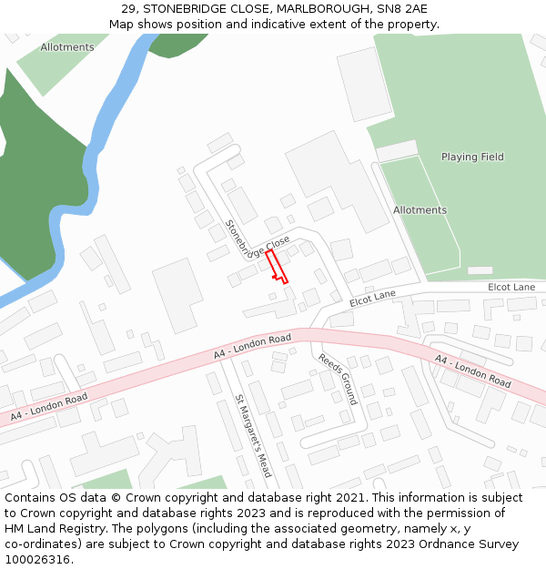 29, STONEBRIDGE CLOSE, MARLBOROUGH, SN8 2AE: Location map and indicative extent of plot