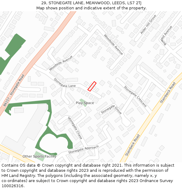 29, STONEGATE LANE, MEANWOOD, LEEDS, LS7 2TJ: Location map and indicative extent of plot