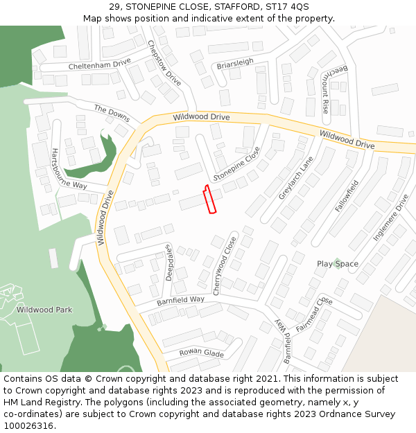 29, STONEPINE CLOSE, STAFFORD, ST17 4QS: Location map and indicative extent of plot