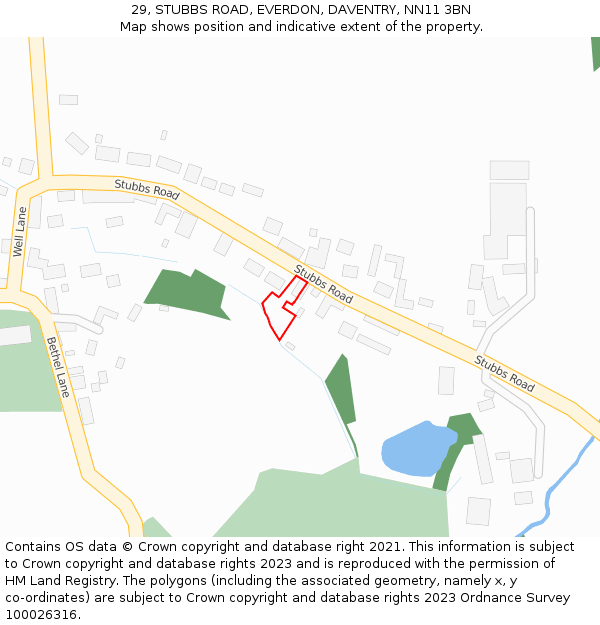 29, STUBBS ROAD, EVERDON, DAVENTRY, NN11 3BN: Location map and indicative extent of plot
