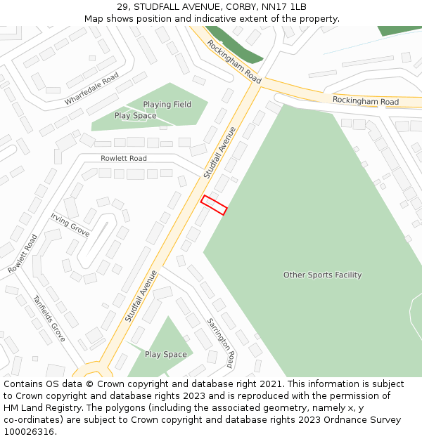 29, STUDFALL AVENUE, CORBY, NN17 1LB: Location map and indicative extent of plot